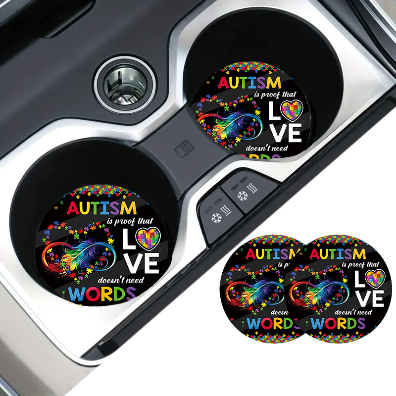 

2-pack Autism Awareness Car Cup Coasters - Non-slip Rubber Vehicle Drink Holder Inserts, Durable Fashion Interior Accessories, Universal Fit Auto Cup Holders, Ideal Party Gifts