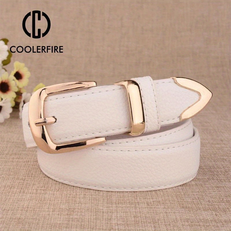 

Women's Genuine Pu Leather Belt With Golden - Stylish White Lychee Pattern Waistband For Jeans, Dresses, And Casual Wear, Festive Outfit Accessory | Vintage Style Belt | Elegant Accessory