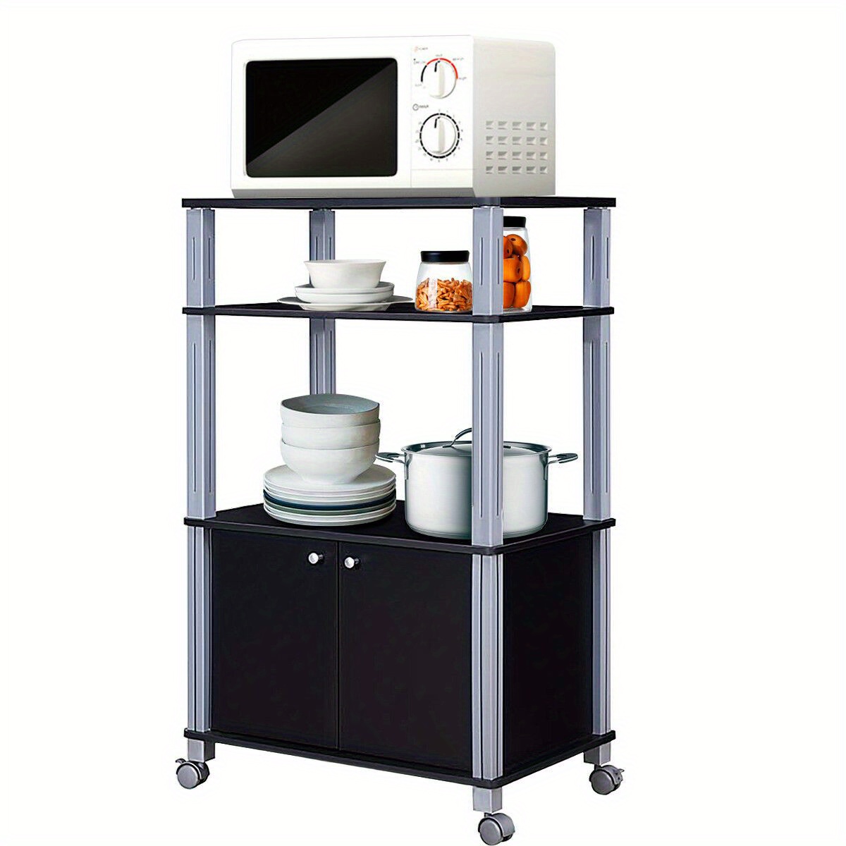 

Lifezeal Rack Microwave Stand Rolling Storage Cart Multi-functional Display Black