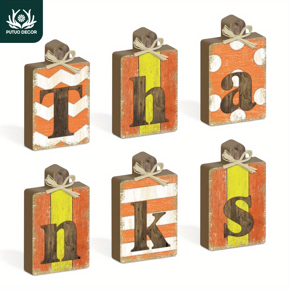 

Putuo Decor Thanksgiving Wooden Letter Blocks, 6-piece Set, Autumn Fall Tabletop Decor, Farmhouse Style Home & Office Ornament, No Electricity Required, Manufactured Wood Seasonal Holiday Decorations