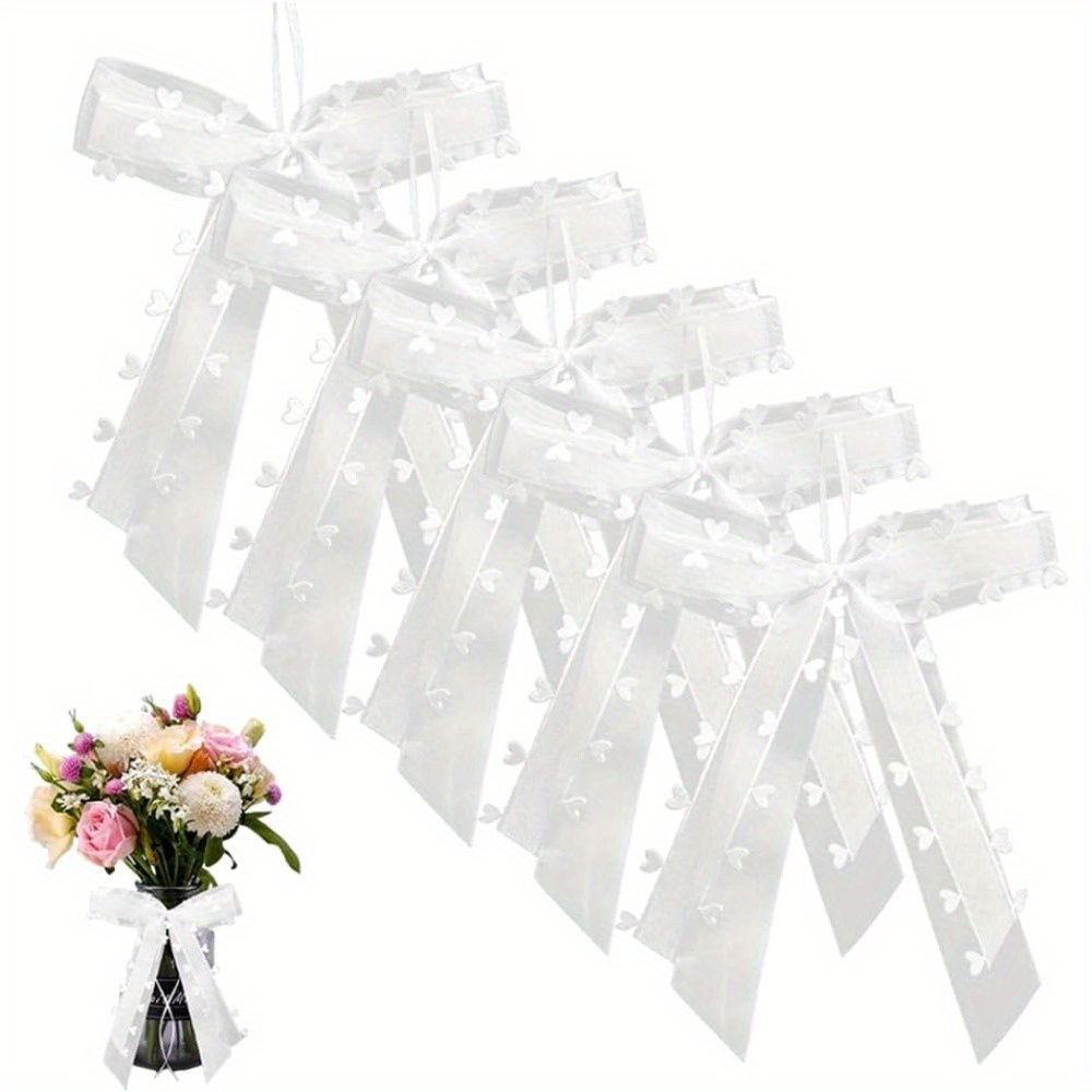 

6/12pcs Wedding Car Ribbon White Heart Shaped Decorative Set For Gifts, Christmas Gifts, Wedding Party Supplies
