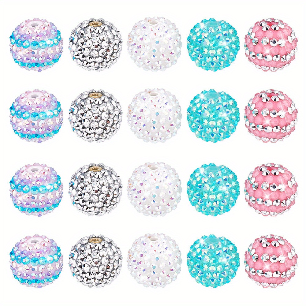 

20pcs Resin Rhinestone Beads Set, Assorted Colors, 18-20mm, Round With 2.7mm Hole, For Bracelet Necklace Jewelry Making Crafts