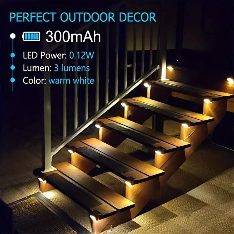 

16-pack Solar Powered Step Lights, Warm White Led Outdoor Stair Lighting, 300mah, Weatherproof Plastic, Deck Path Garden Fence Accent Lighting