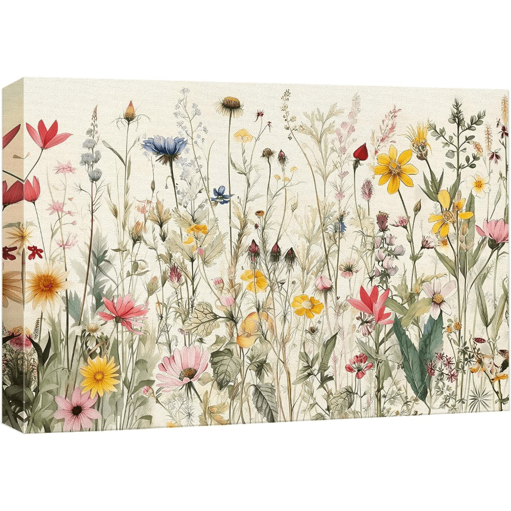 

Wildflowers Canvas Print Floral Botanical Boho Wall Art - Thickness 1.5 Inch