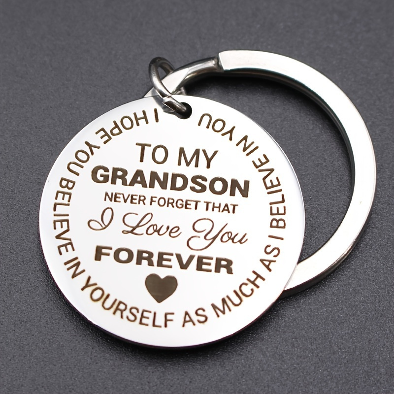 TEMU 1pc Grandparent-grandchild Keychain - Engraved Name/date/message Suitable For For Occasions, Elegant Metal Keepsake Gift For Christmas, Pendant,