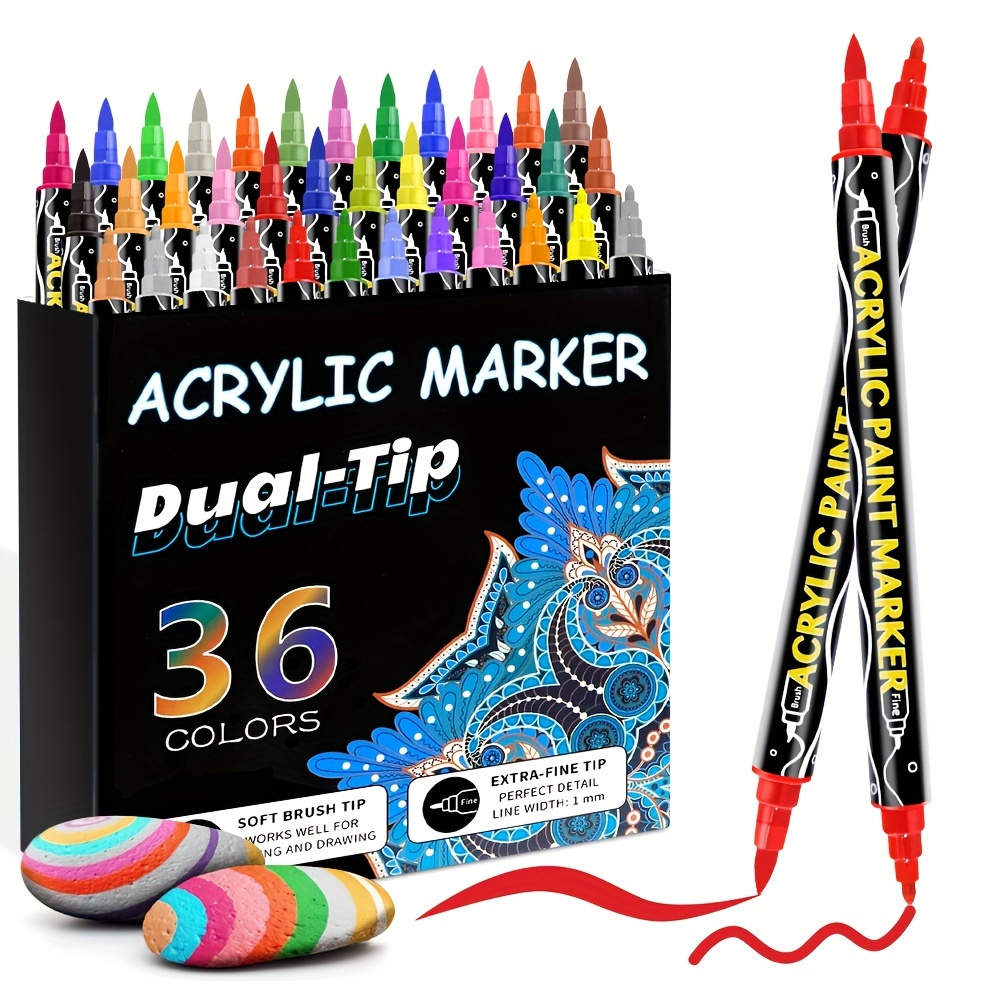 

12/24/36 Colors Double Ended Acrylic Paint Markers, Acrylic Paint Pens Paint Markers, Paint Pens For Rock Painting Wood Canvas And Stone, Acrylic Dot Markers For Diy Craft Making Art Supplies