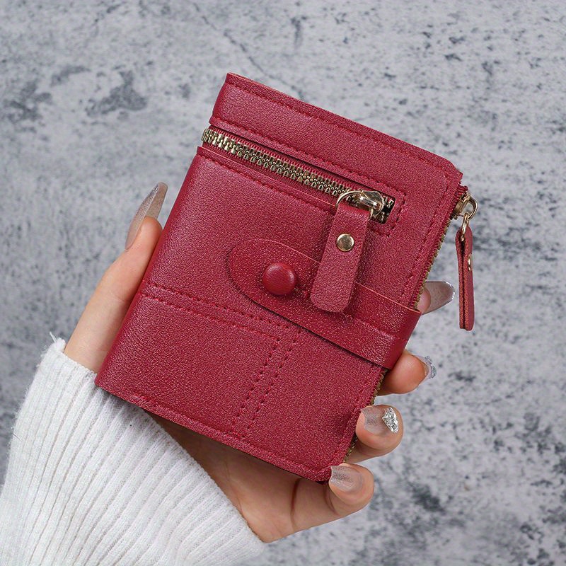 

Compact Women's Wallet, Fashionable Zipper & Snap Closure, Short Design, With Vintage Look, Coin & Card Holder