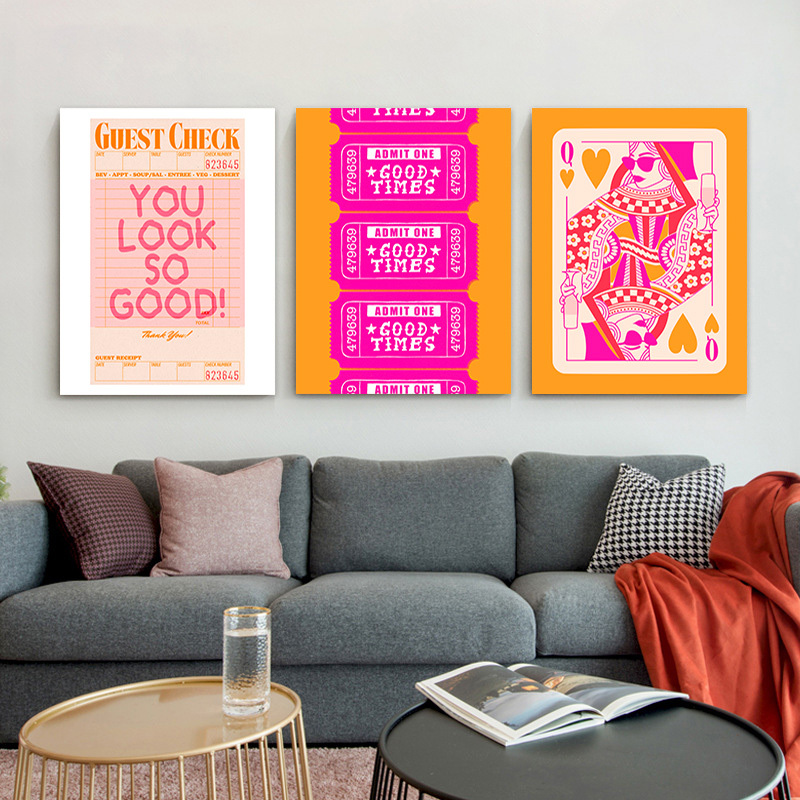 

Framed 3 Piece Funky Pink Canvas Wall Art Vintage Inspirational Quotes Prints You Look So Good Wall Art Print Good Times Ticket Poster Pink Orange Wall Art Trendy Preppy Wall Decor For Dorm Bedroom