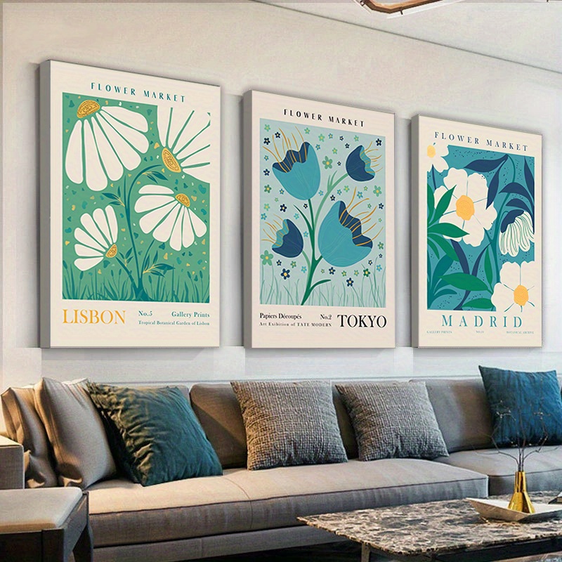 

Framed 3 Piece Flower Wall Art Prints Flower Market Poster For Room Aesthetic Modern Abstract Wall Art Minimalist Room Aesthetic Botanical Prints Painting Boho Hippie Flower Wall Decor