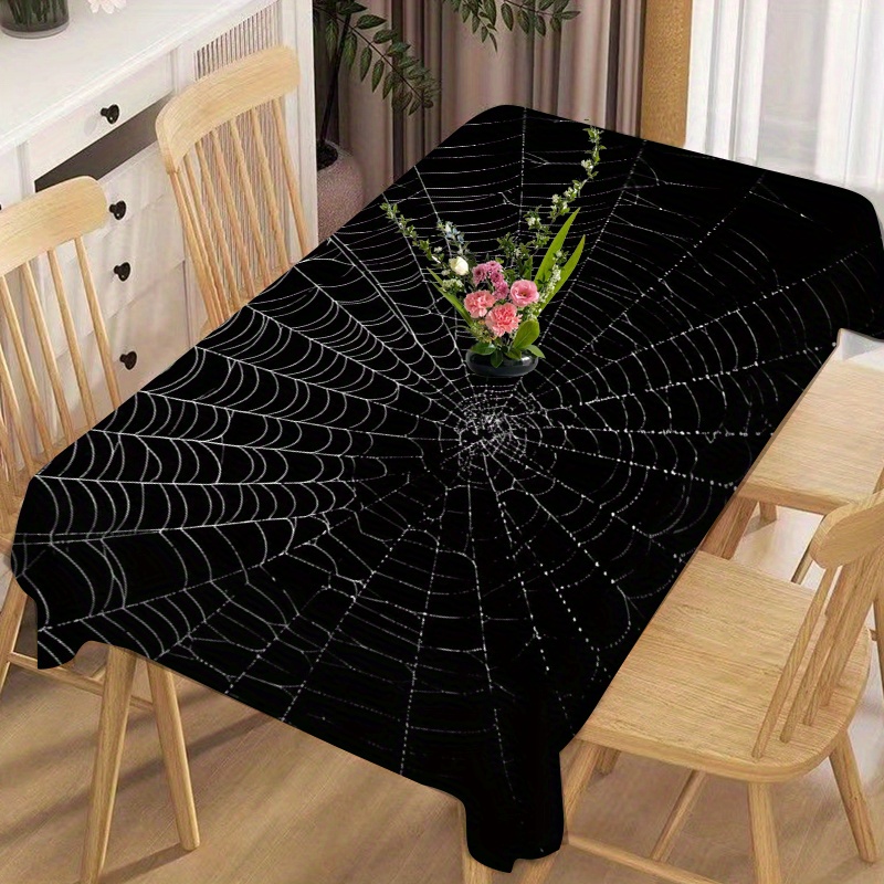 

Halloween Spider Web Tablecloth - 100% Polyester Woven Rectangular Table Cover, Machine Made, Oil & Waterproof For Dining, Party, Tea Table, Home Decor, Versatile Use - Black