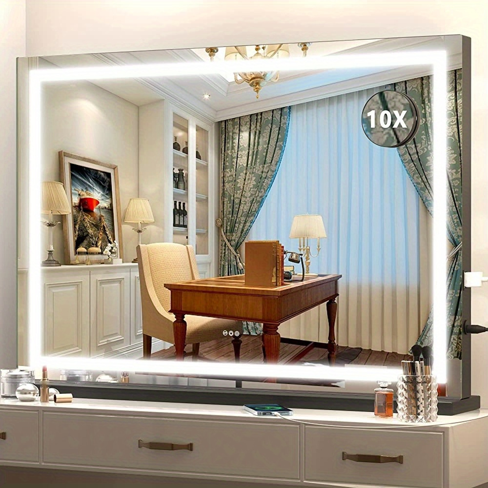 

Hasipu Vanity Mirror With Lights, 32" X 22" Led Makeup Mirror, Lighted Makeup Mirror With Dimmable 3 Modes, Touch Screen Control Vanity Mirror Square Frame