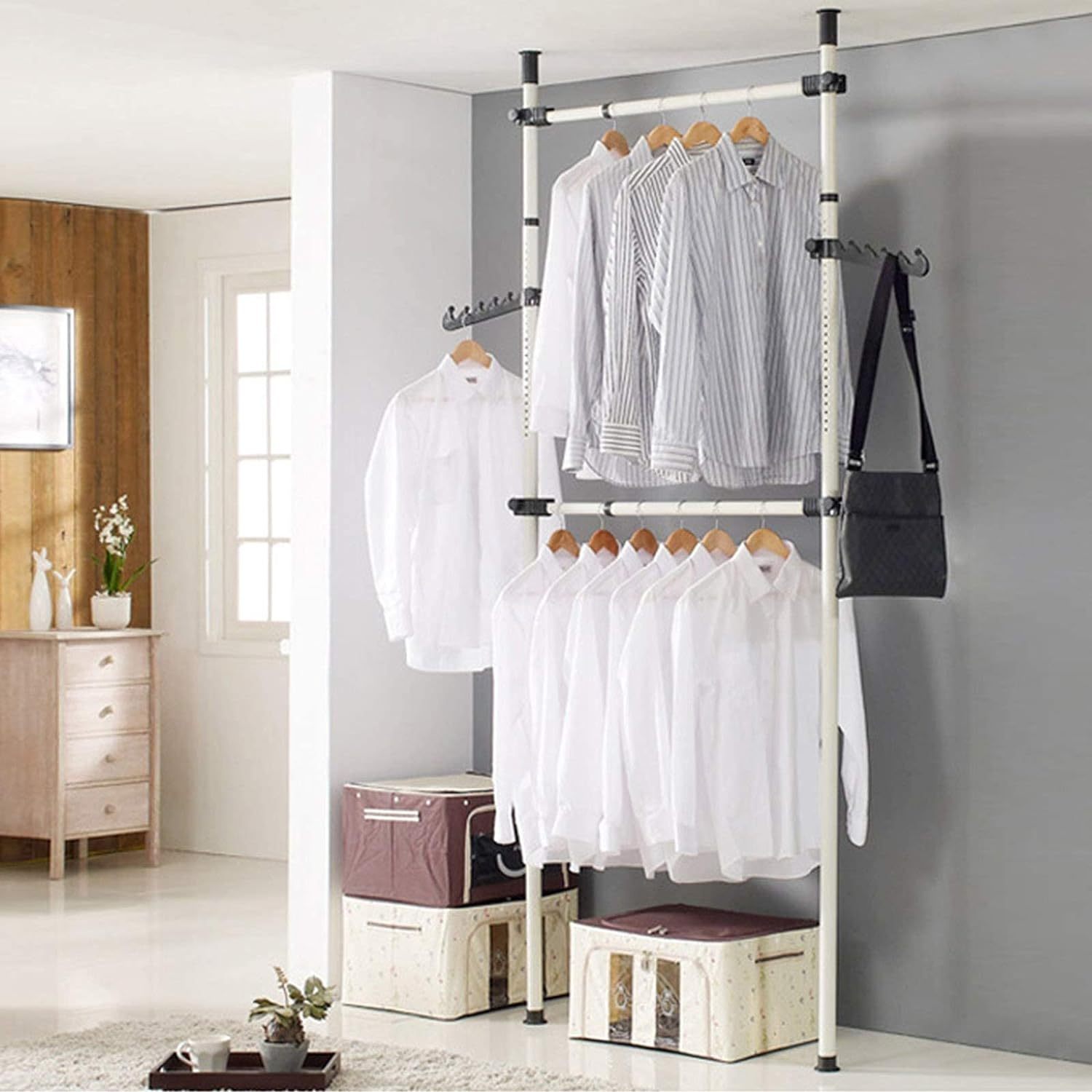 Telescopic Rod Clothes Rack Telescopic Wardrobe System Clothes Rack With 2 Adjustable Clothes Rods Wardrobe Stand Telescopic Wardrobe For Flat Wall Shelf System
