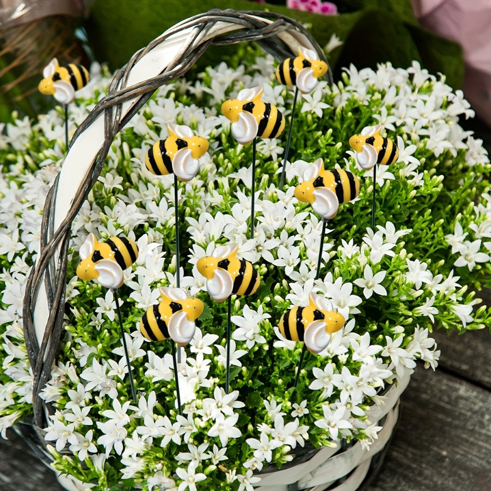 

10-pack Bee Garden Decor Stakes - Realistic Simulated Insect Lawn Ornaments, No-electricity, Stake Mounting, Durable Outdoor Decorative Yard Art, Charming Flower Pot Accessories