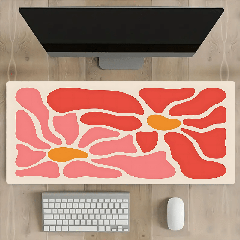 

Pink And Red Abstract Flower Large Computer Mouse Pad - Non-slip Rubber Desk Mat For Office - Perfect Gift For Boyfriend/girlfriend - Size 35.4x15.7in