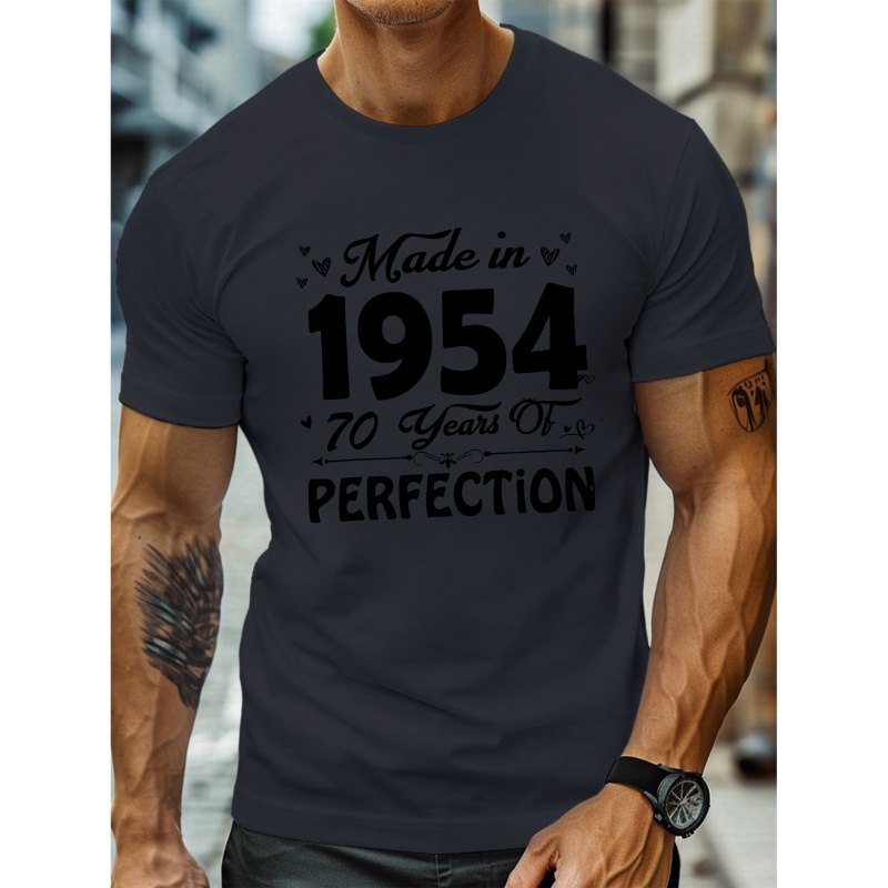 

Made In 1954 Print, Men's Casual & Comfy Short Sleeve Tee, Men's Clothes For Spring & Summer, As Gifts For Everyday Activities