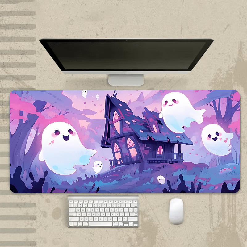 

Large Anime Ghost-themed Rubber Mouse Pad - Non-slip Desk Mat For Gaming And Office, Oblong Keyboard Pad With Natural Rubber Base - Ideal Gamer Gift