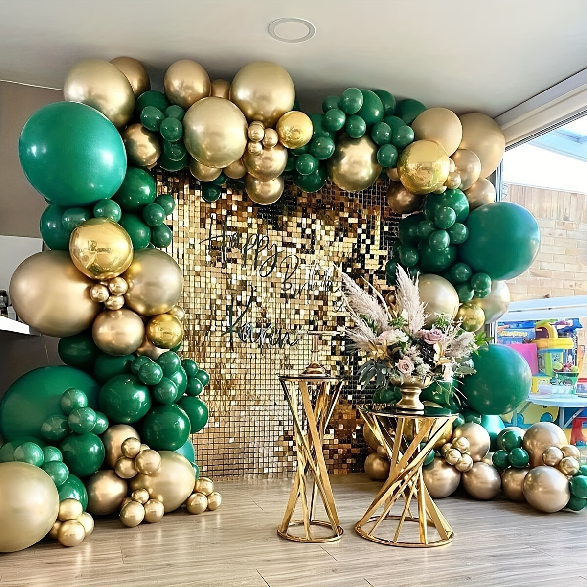 

102-piece Green & Metallic Balloon Garland Set - Ideal For Weddings, Birthdays, Anniversaries, Graduations & Various Celebrations - Flexible Indoor/outdoor Supplies