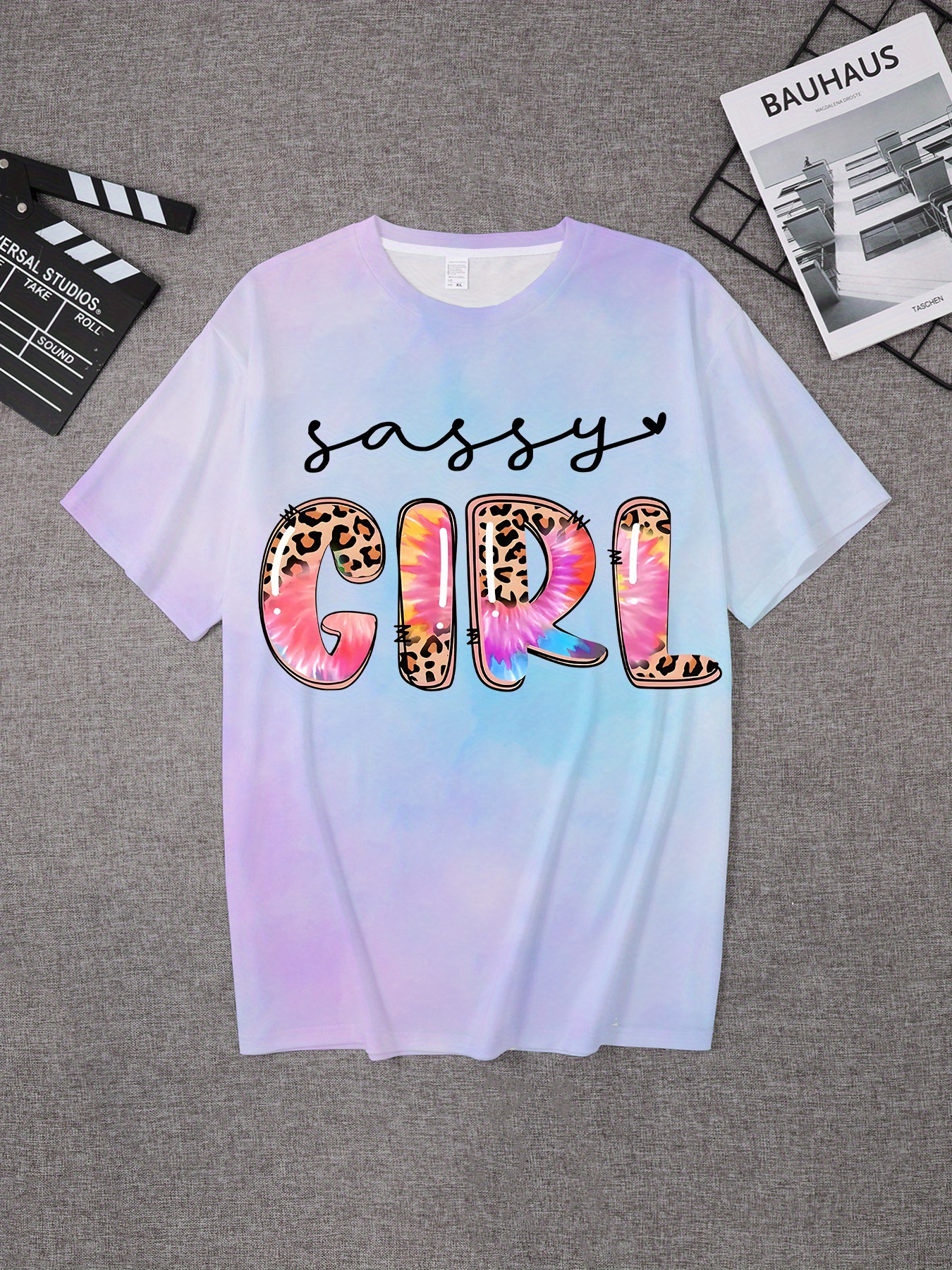 Sassy Girl Print Tee Girls Stylish & Trendy Tie Dye T-Shirt For Spring & Summer Girls Comfy Clothes For Street Wear