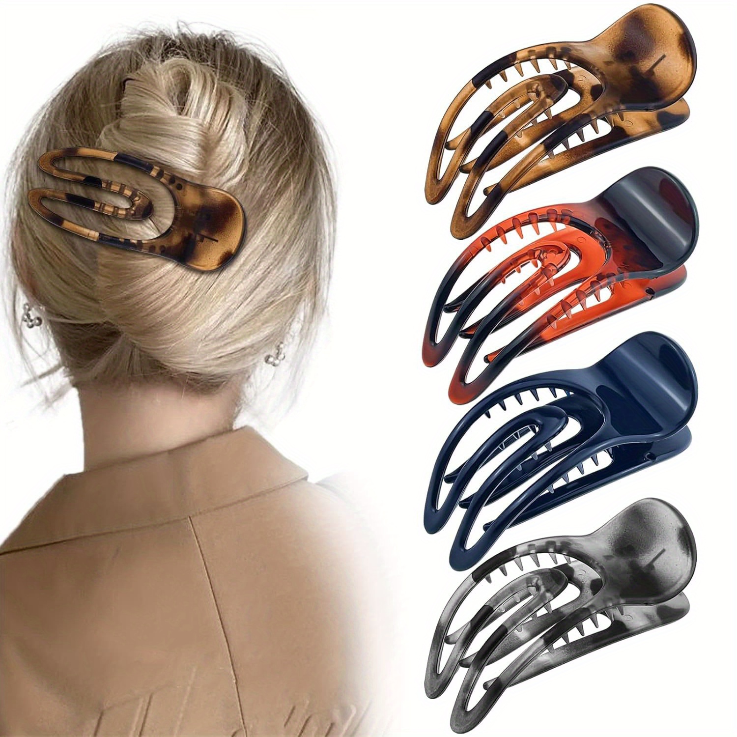 

4pcs Elegant French Hair Clips - 3.54" Curved Alligator Barrettes, Jaw Clamps For Women - & Non-slip For All Hair Types