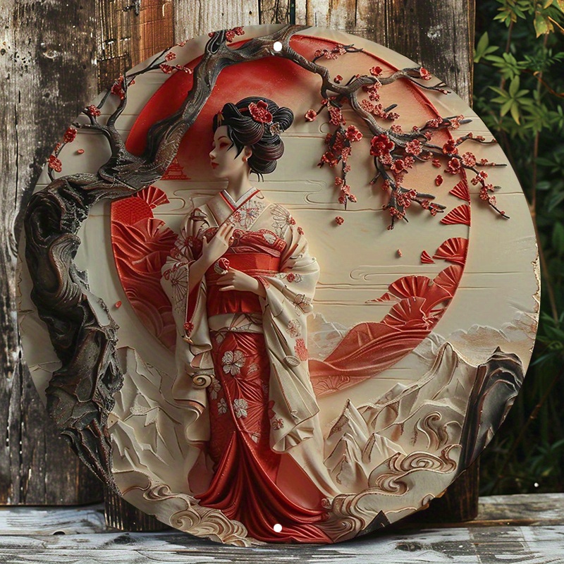 

Elegant Japanese Woman Under Sunset - 8x8" Round Aluminum Wall Sign | Uv & Scratch Resistant, Easy-hang Outdoor/indoor Decor