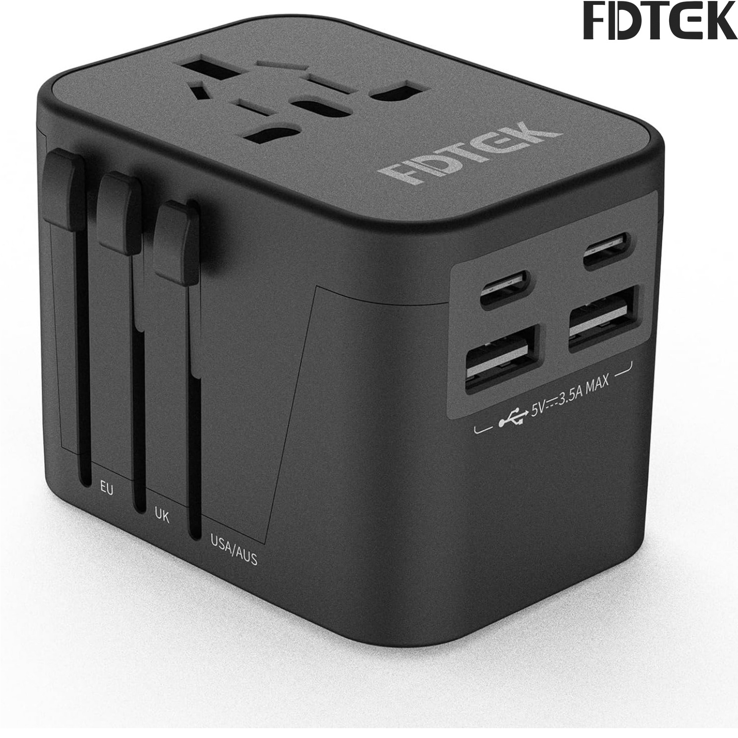 

Fdtek Universal Travel Adapter, International Universal Adapter European Travel Plug Adapter With 4 Usb Ports (2 Usb C) All-in-one Worldwide Adapter For Europe Uk Aus Asia Japan Covers 300+countries