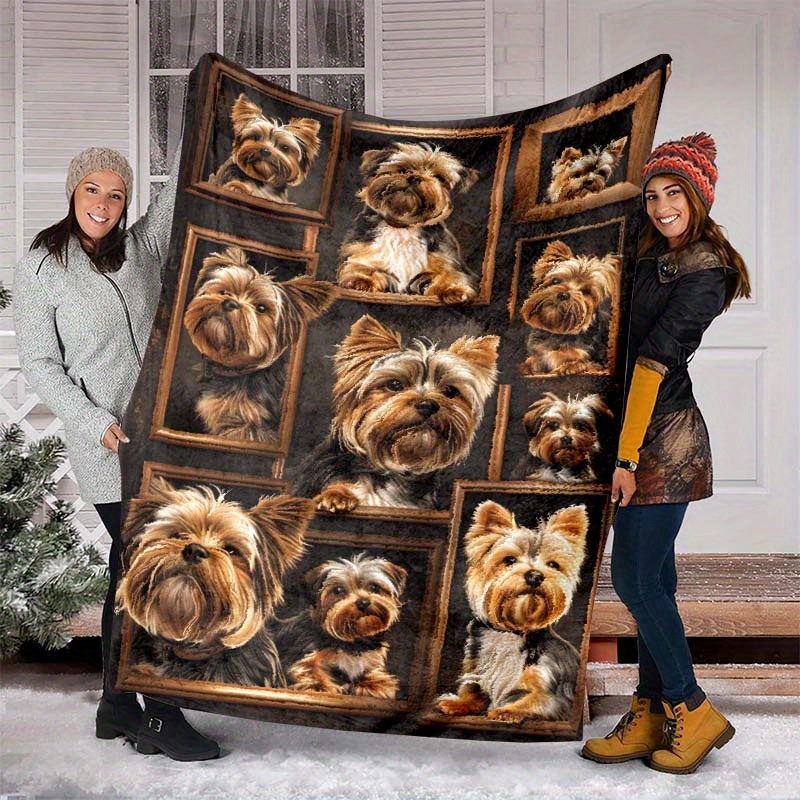 

Yorkshire Terrier Pattern Printed Polyester Knit Fabric Portable Blanket For Office Nap