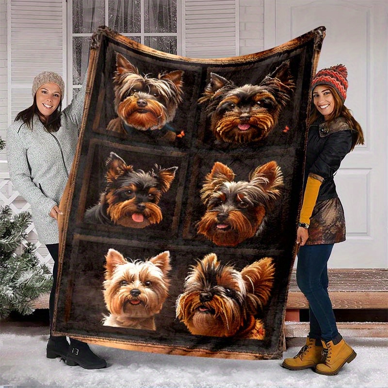 

Yorkshire Terrier Dog Pattern Print Office Nap Portable Fleece Blanket - Polyester Fiber, Lightweight, Soft & Cozy Throw For Indoor Use