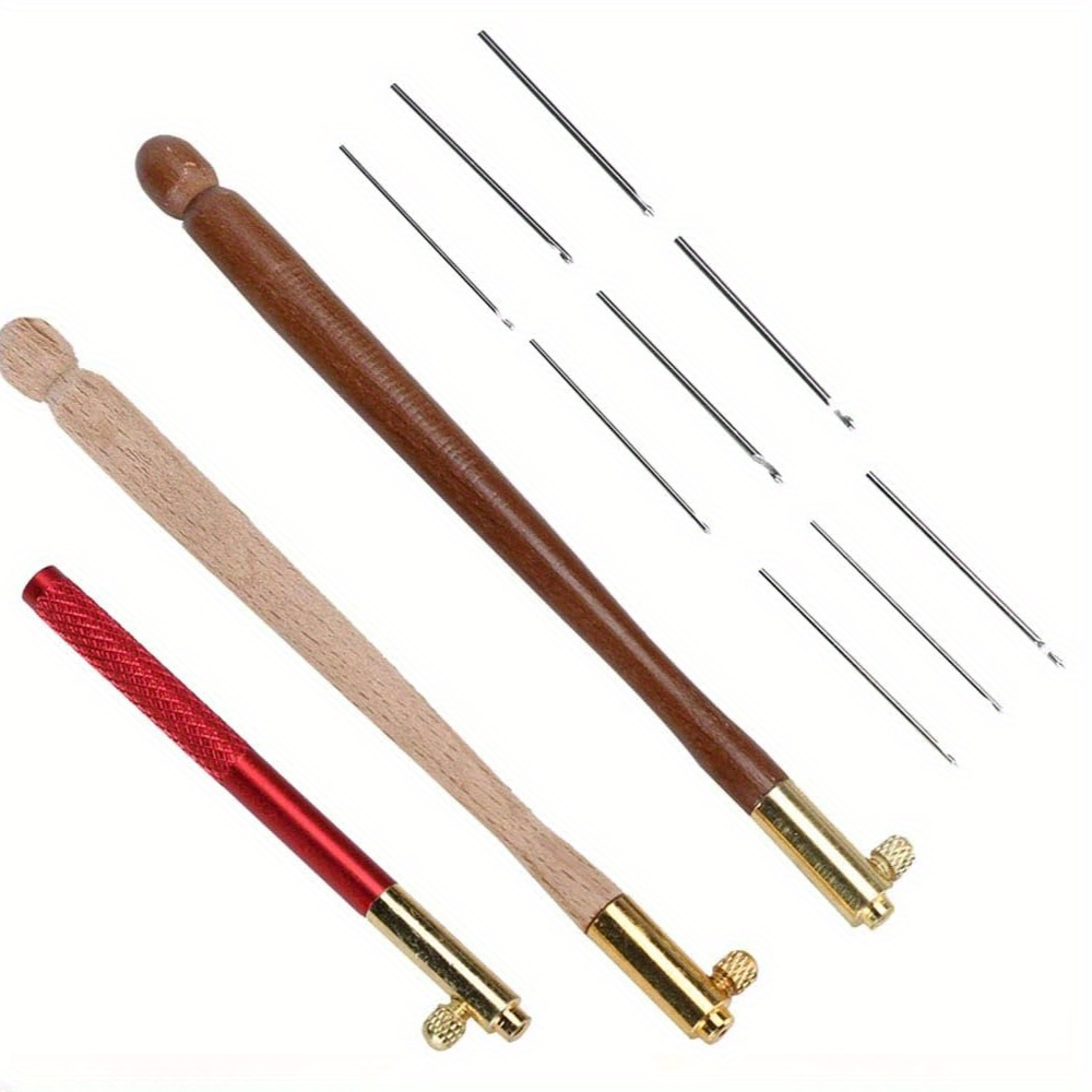 Tambour Hooks, 3pcs Stainless Steel Wood Handle Embroidery Crochet Hooks With 9 Needles French Tambour Beading Sequins Sewing Craft Tool