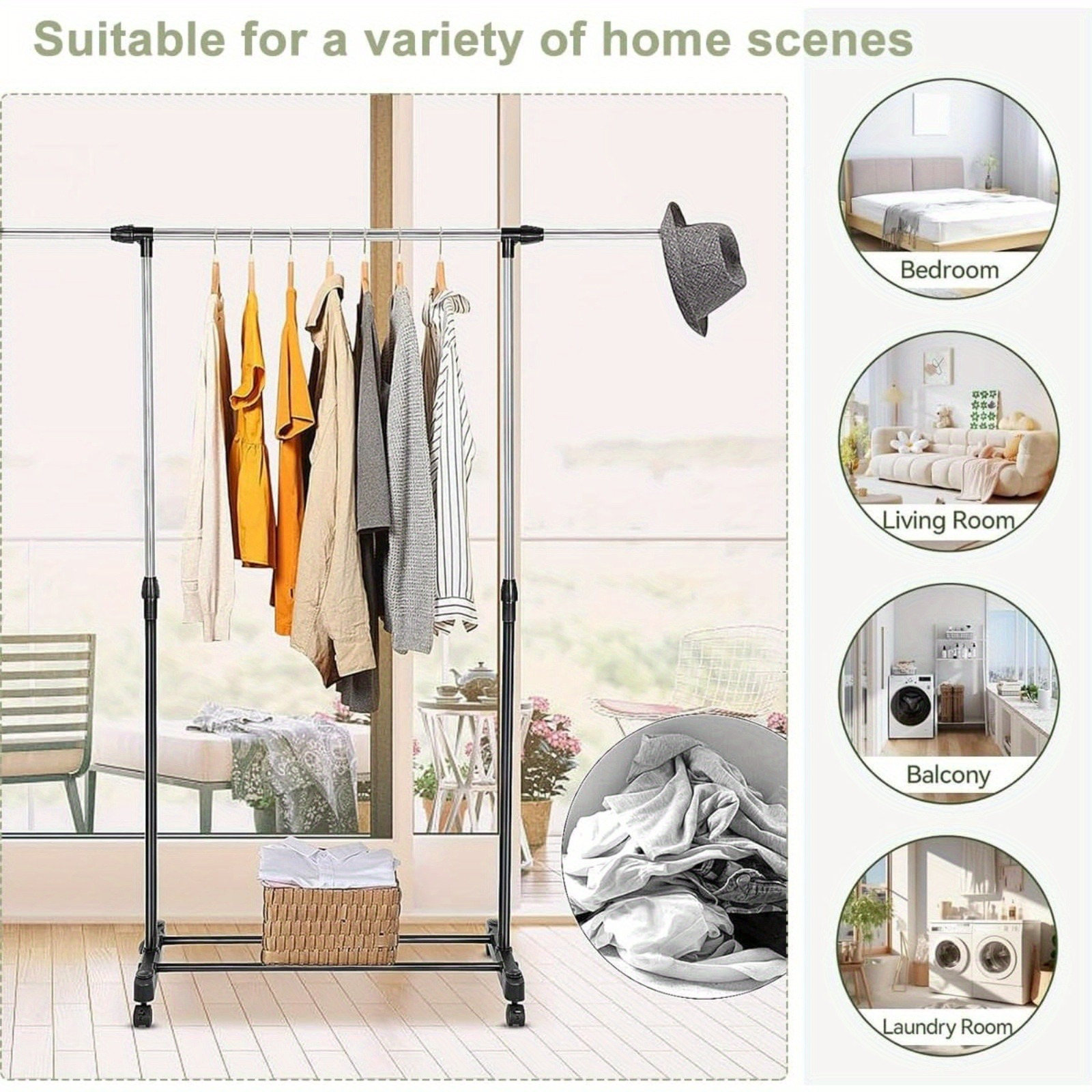 Small Clothes Rail for Bedroom Adjustable Garment Rack with Wheels 83 x 42  x160cm Hanging Rail for Clothes Double Clothing Rack Small Clothes