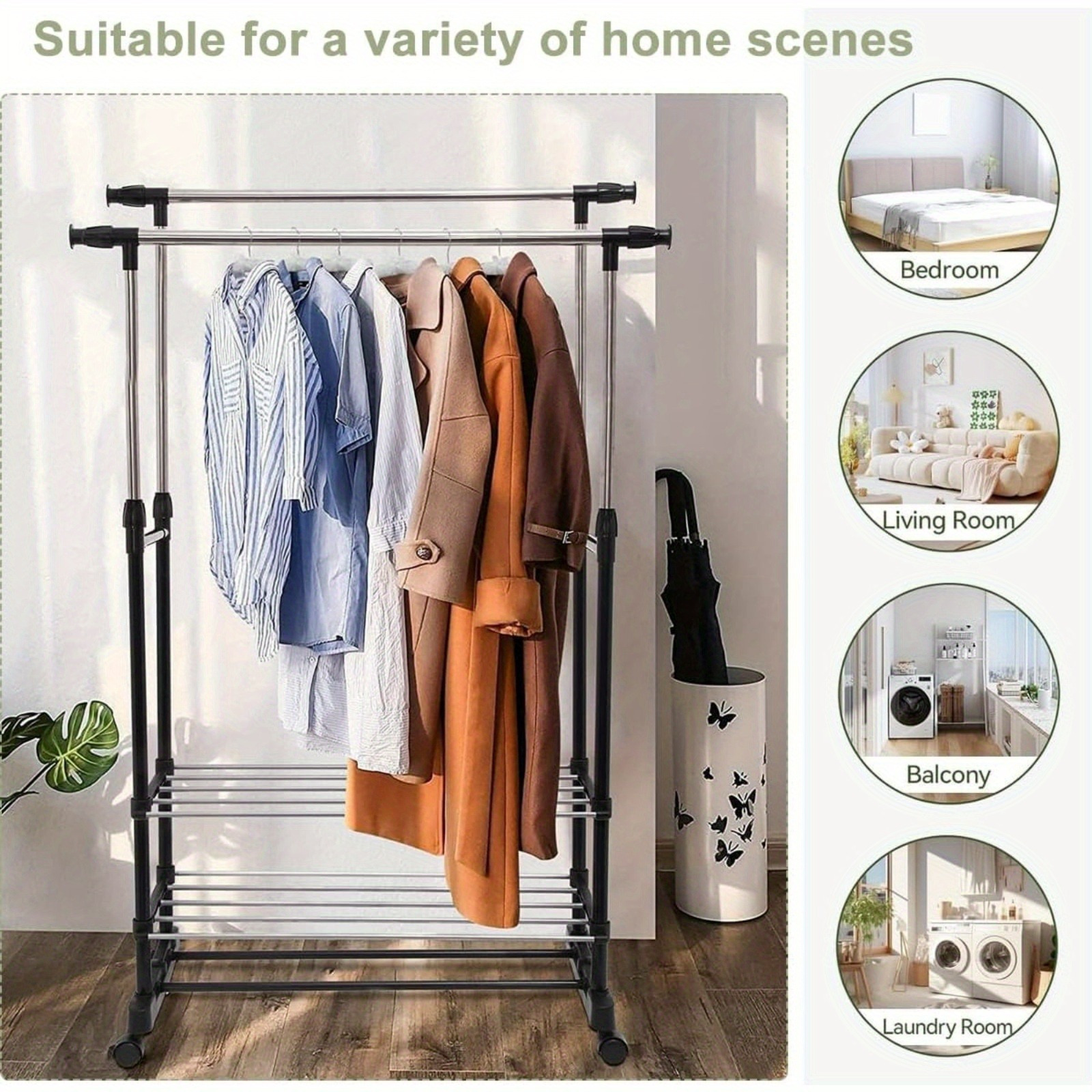 small clothes rail bedroom adjustable garment rack wheels Temu