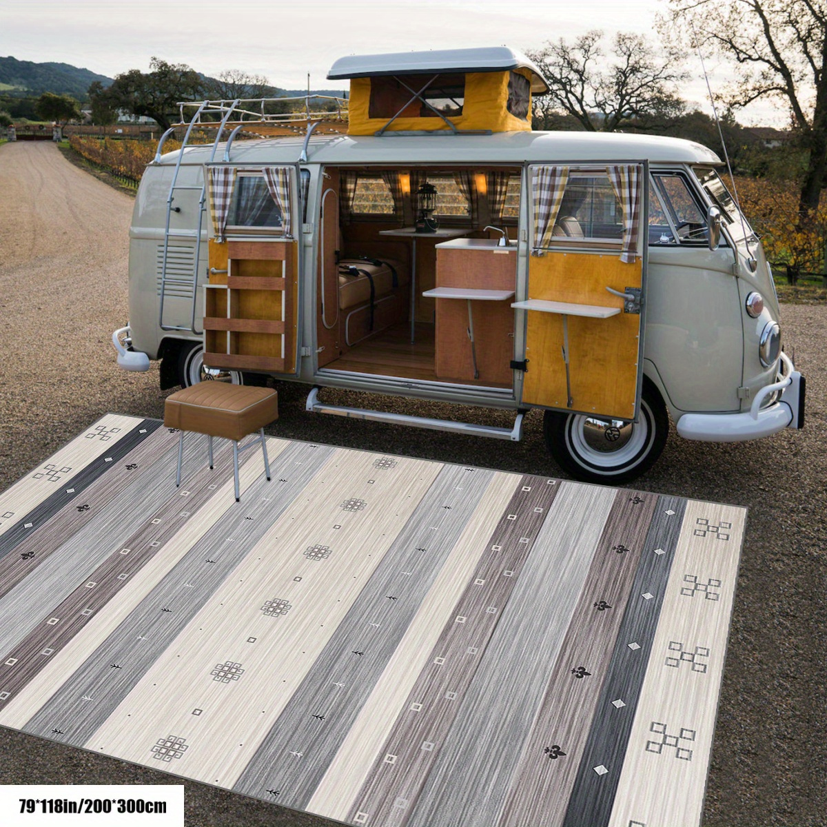 TEMU A Camping Rug For Rvs, Outdoor Patio Garden Carpet, Luxurious Portable Thin Mat, Non-slip Entrance Mat For Indoor And Outdoor Use, Gray Bohemian