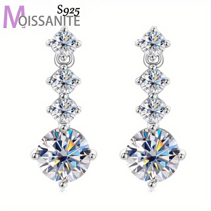 

1 Pair, 925 Sterling Silver Moissanite Dangle Earrings, 1.3 Carat Each, Elegant & Delicate, Versatile For Casual & Classic Occasions, Gift For Birthday, Anniversary
