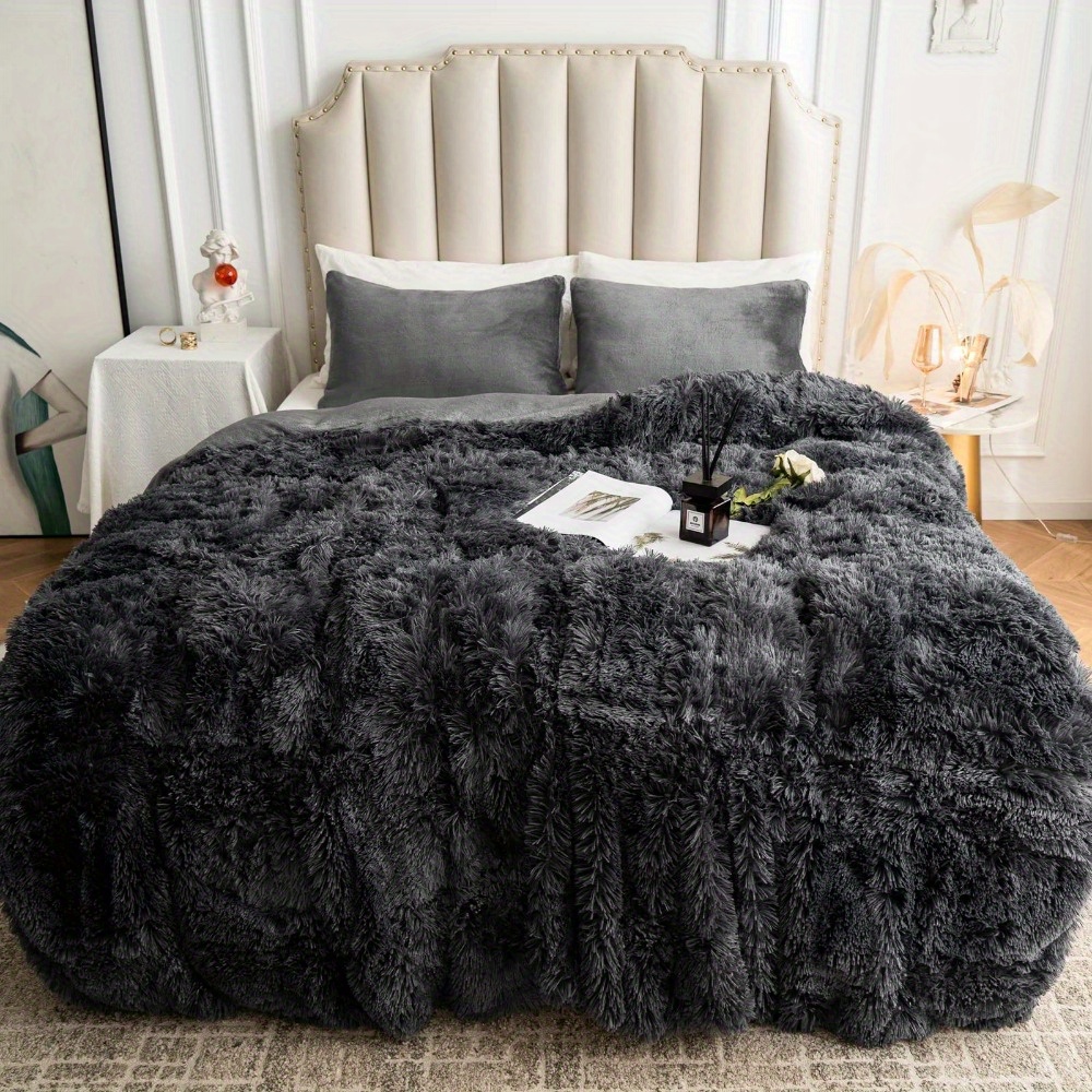 

Plush Shaggy Duvet Cover Queen Size, 3 Pcs Fluffy Comforter Fuzzy Flannel Bedding Sets (1 Faux Fur Duvet Cover + 2 Pillowcases), Zipper Closure & 8 Corner Ties,