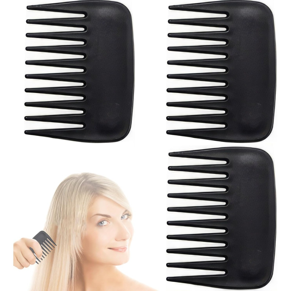 

Professional 3-pack Comb Set: Wide Tooth Curls Comb, Palm-sized Detangler, Anti-static Styling Combs - Perfect For Haircut Care And Personal Use