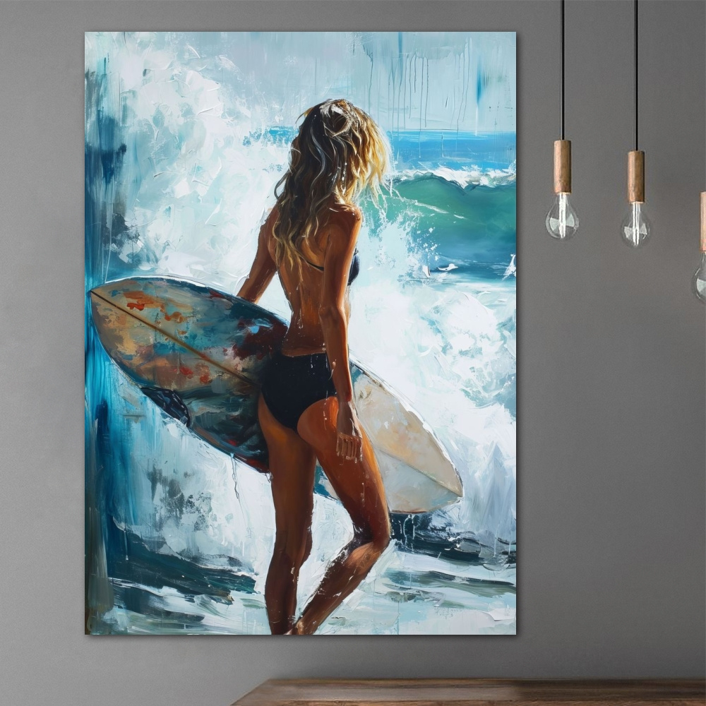 

Canvas Wall Art Print - Surfer Woman Poster, High-quality Decorative Canvas Artwork For Living Room, Bedroom, Office - Unique Surfing-themed Home Decoration, Ideal Gift - 1 Piece