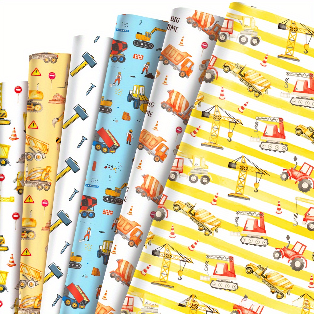 

12-pack Construction Theme Wrapping Paper - Trucks & Engineering Vehicles Designs For Gifts, Party Favors, And