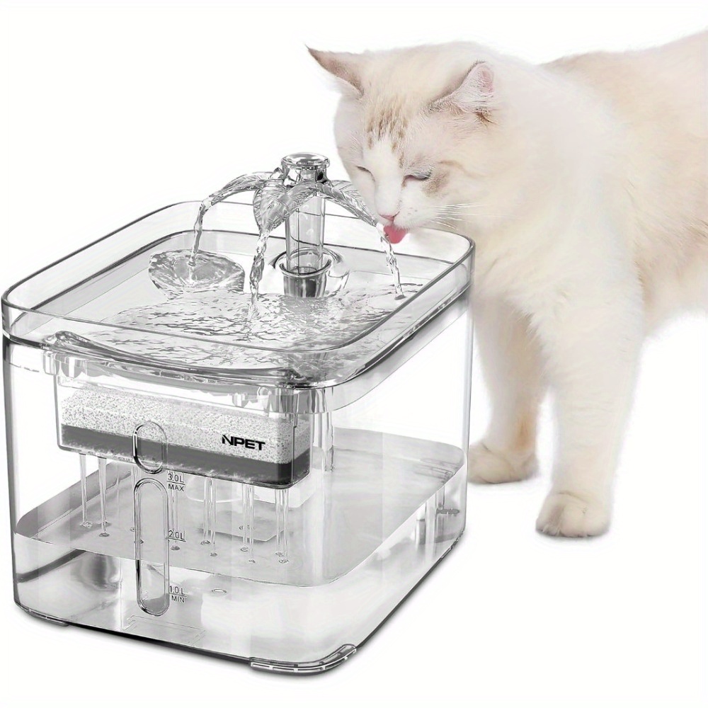 TEMU Npet 3l Automatic Cat Water Fountain With -, Usb-powered Bpa-free Pet Drinking Fountain, Leaf & Fountain , 200ml Emergency Storage For Multi-cat Households (semi-blue)