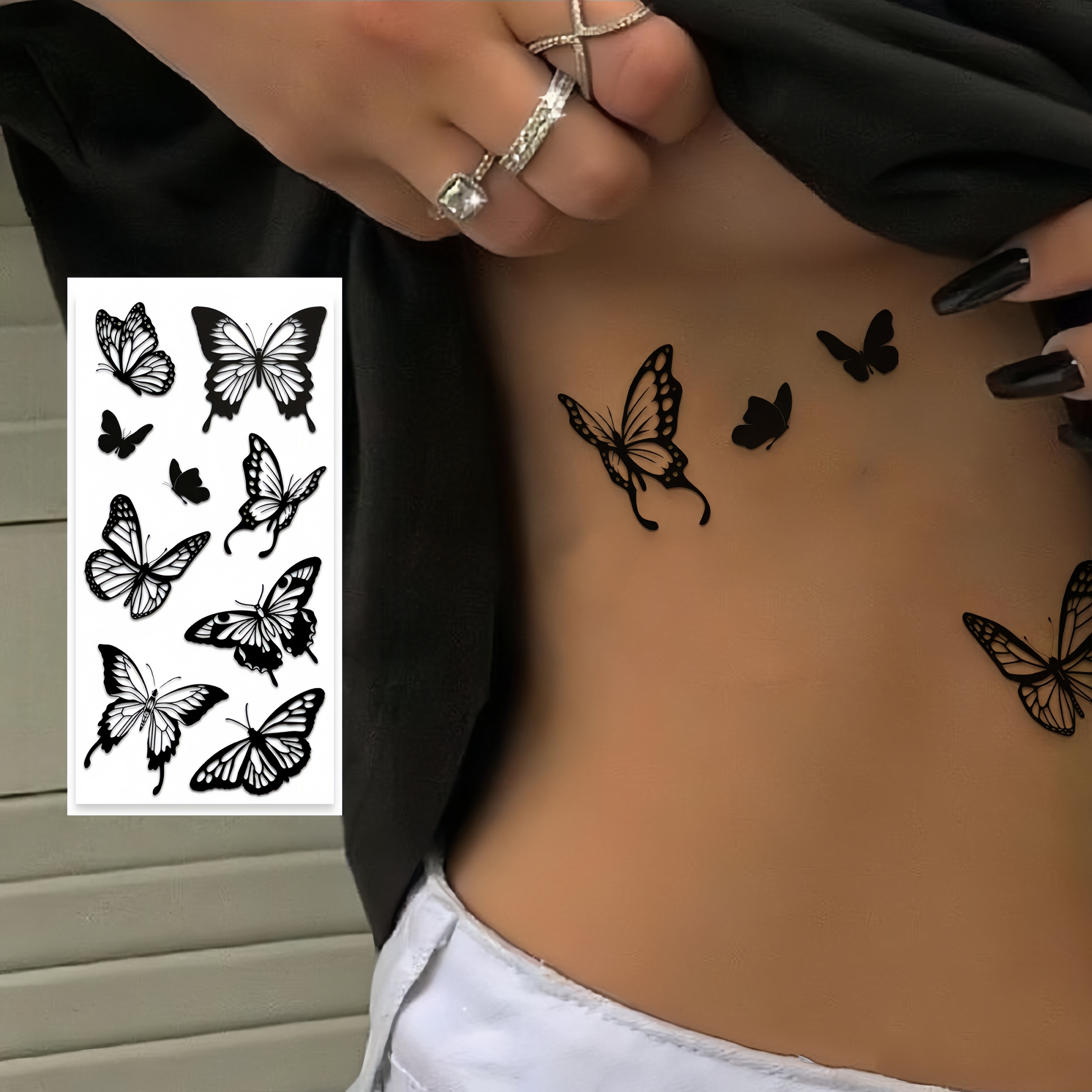 Gender-neutral Black Floral Temporary Tattoos - Waterproof And Lifelike Simulation - Lasts For 2 To 5 Days, Perfect For Halloween