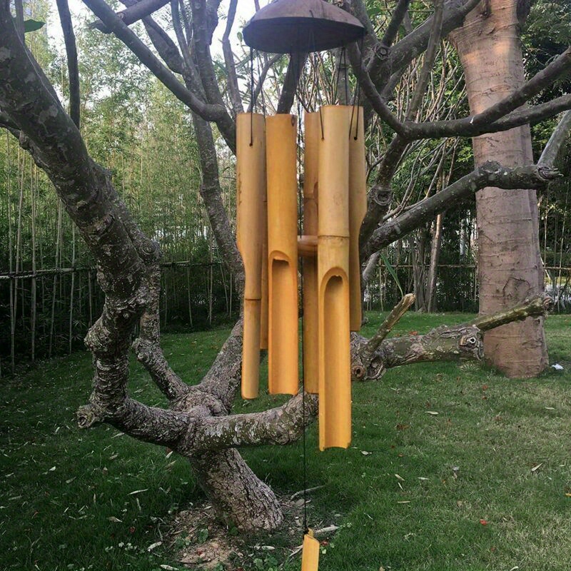 

[handcrafted ] Handcrafted Bamboo Wind Chimes With Accents - Deep Tone, No Battery Needed, Garden, Patio, Or Home Decor, Patio Enhancement | | Bamboo Construction,