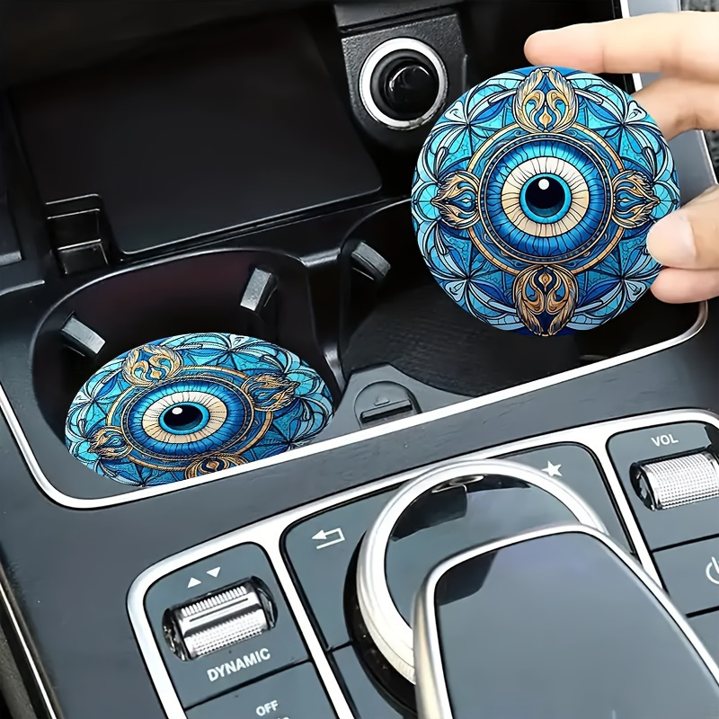 

2pcs Stylish Evil Eye Car Cup Holder Coasters - Waterproof, Easy To Move, Your Interior