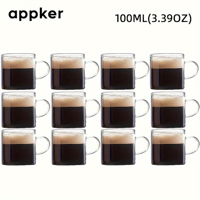 

6pcs Clear Glass Coffee Mugs, 100ml/3.4oz, Borosilicate Glass, Heat-resistant, Insulation Design, Perfect For Espresso & Tea, All-season Drinkware, Ideal Gift, Also Suitable For Cafe Restaurant Use