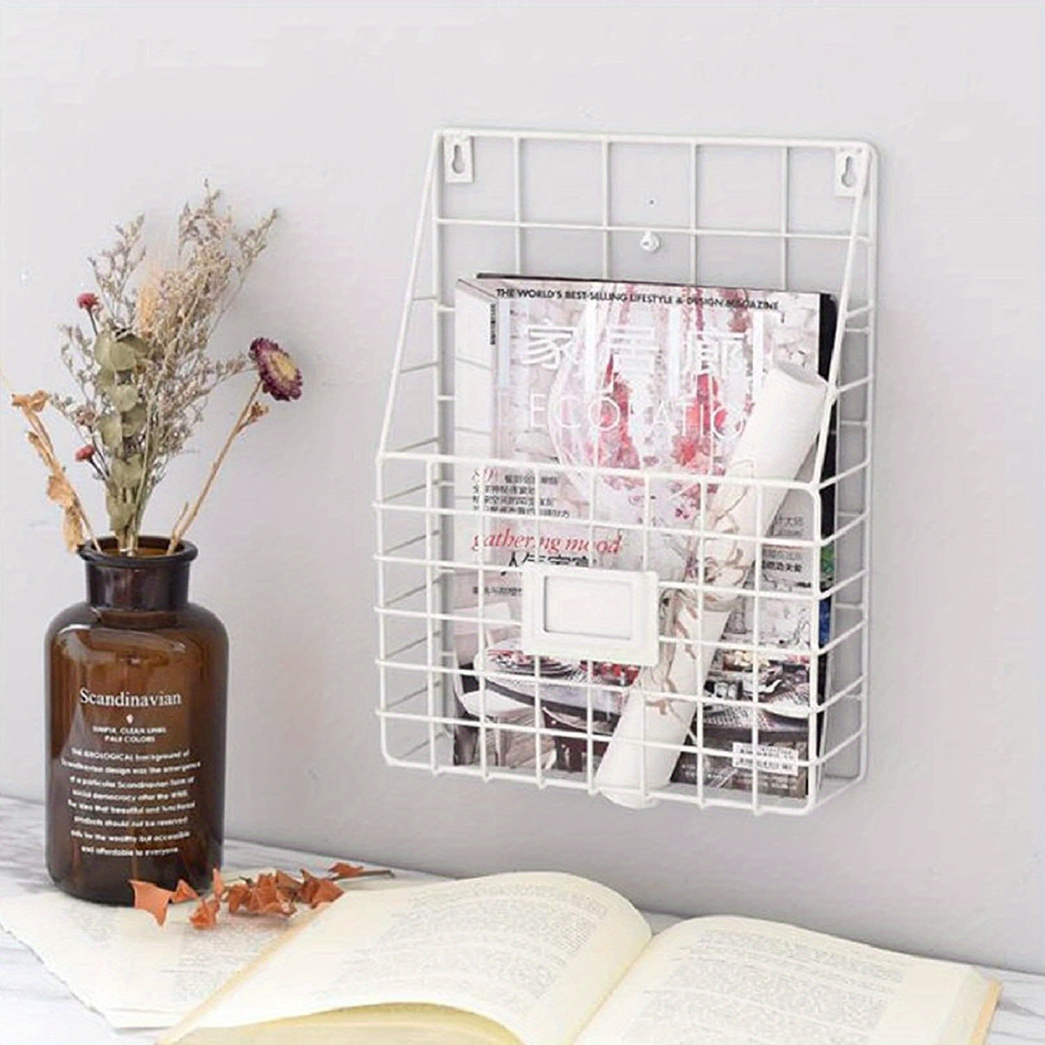 TEMU Wall-mounted Magazine Rack 30 * 25 * 10cm Metal Magazine Newspaper Holder Rack File Simple Newspaper Basket, Magazine Rack For Door (black)