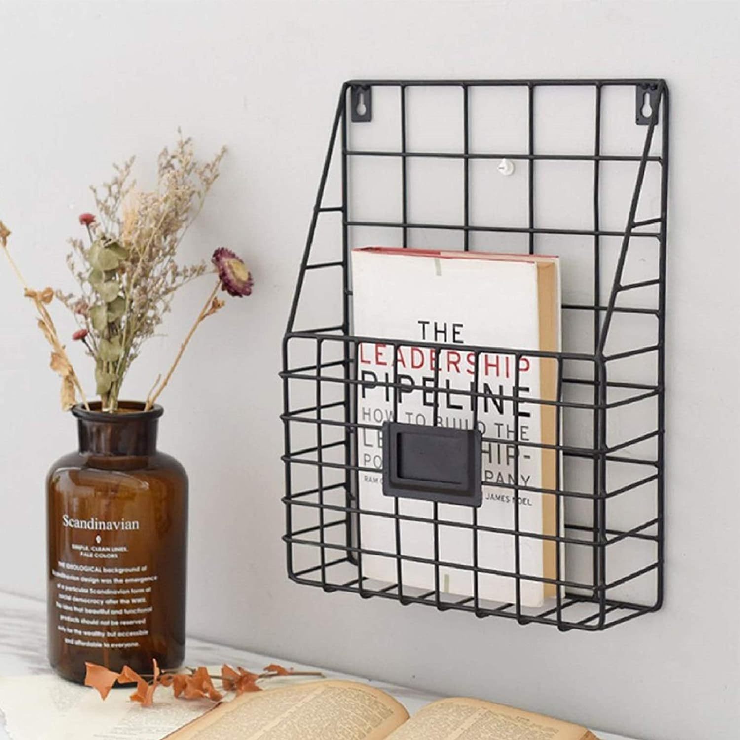 TEMU Wall-mounted Magazine Rack 30 * 25 * 10cm Metal Magazine Newspaper Holder Rack File Simple Newspaper Basket, Magazine Rack For Door (black)