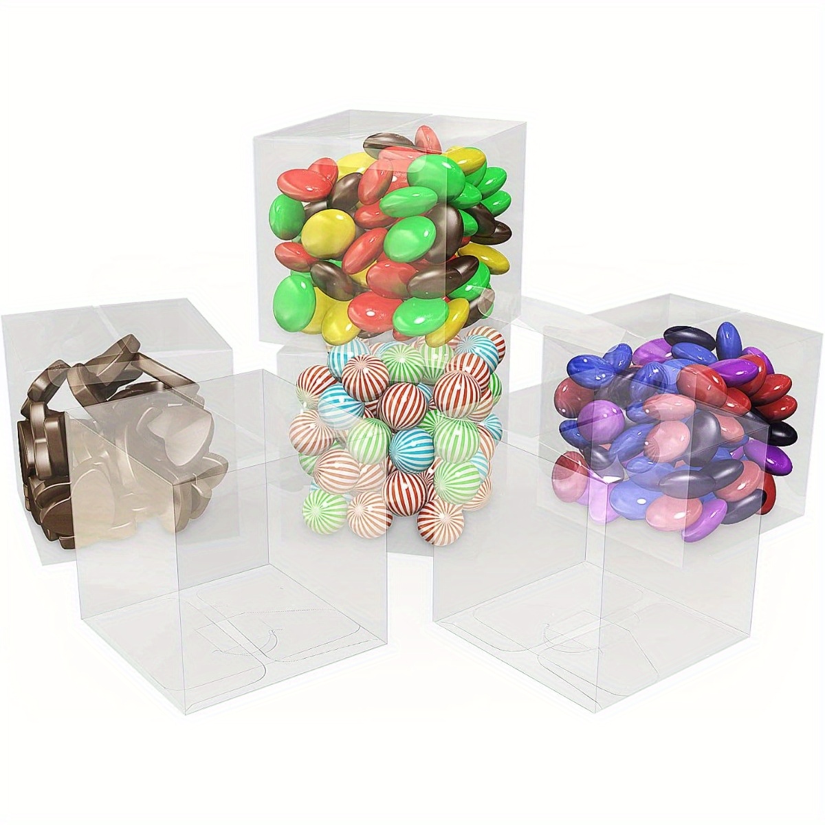 TEMU 200pcs Clear Plastic Favor Boxes, 5x5x5cm Cube Wedding Gift Packaging, Transparent Pvc Film Covered For Candy, Chocolate, Valentine's Day