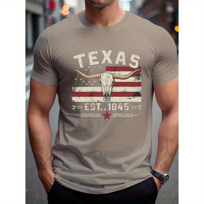 

T-shirt Imprimé Longhorn du Texas, Tees pour Hommes, T-shirt Décontracté à Manches Courtes pour l'Été, TONFENT