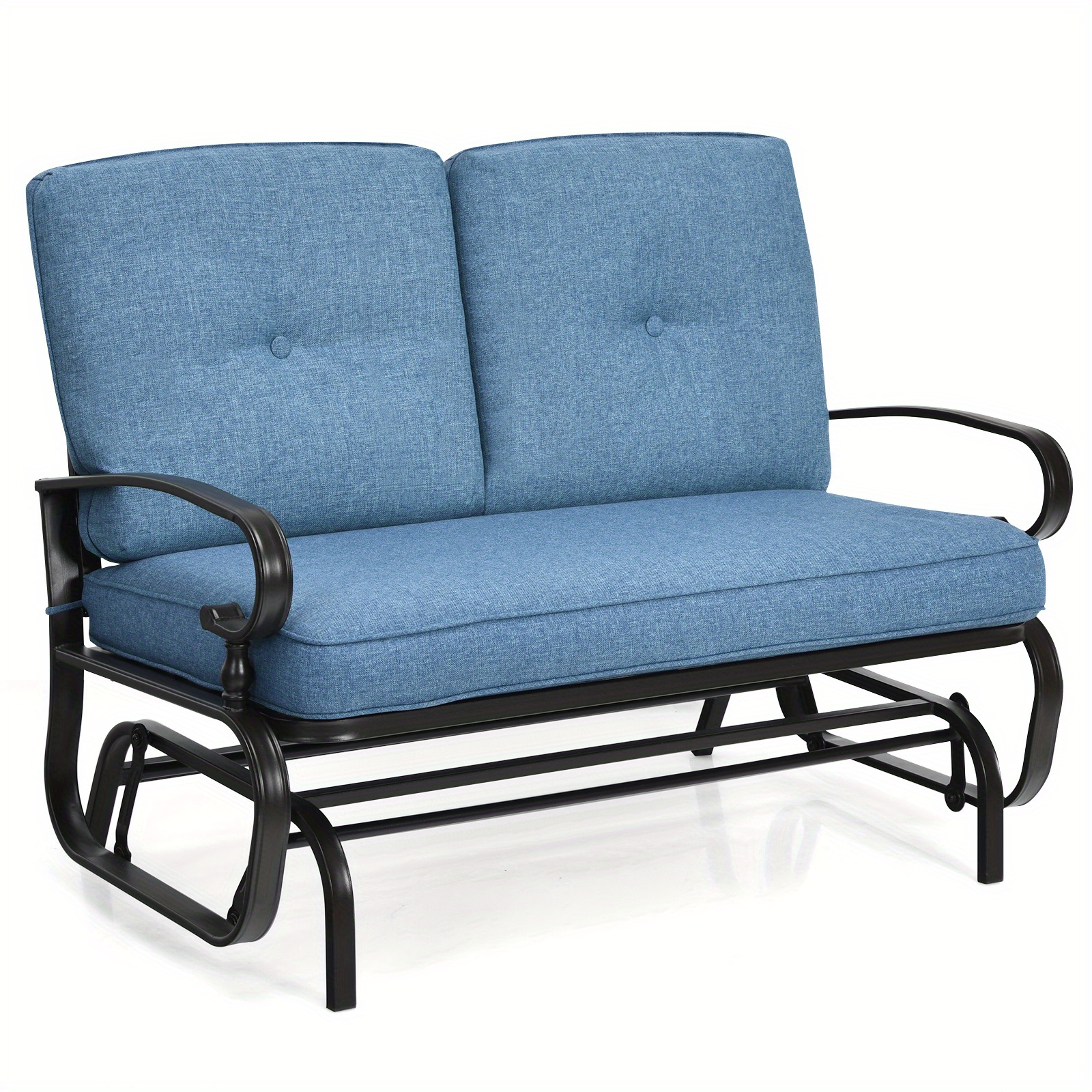 

2-person Outdoor Swing Glider Chair Bench Loveseat Cushioned Sofa Blue