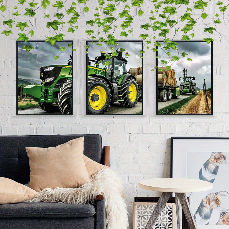 

3-piece Tractor Canvas Wall Art Set, Cloth Material, Frameless Farm Equipment Road Scene Wall Decor, 12x18 Inches Each
