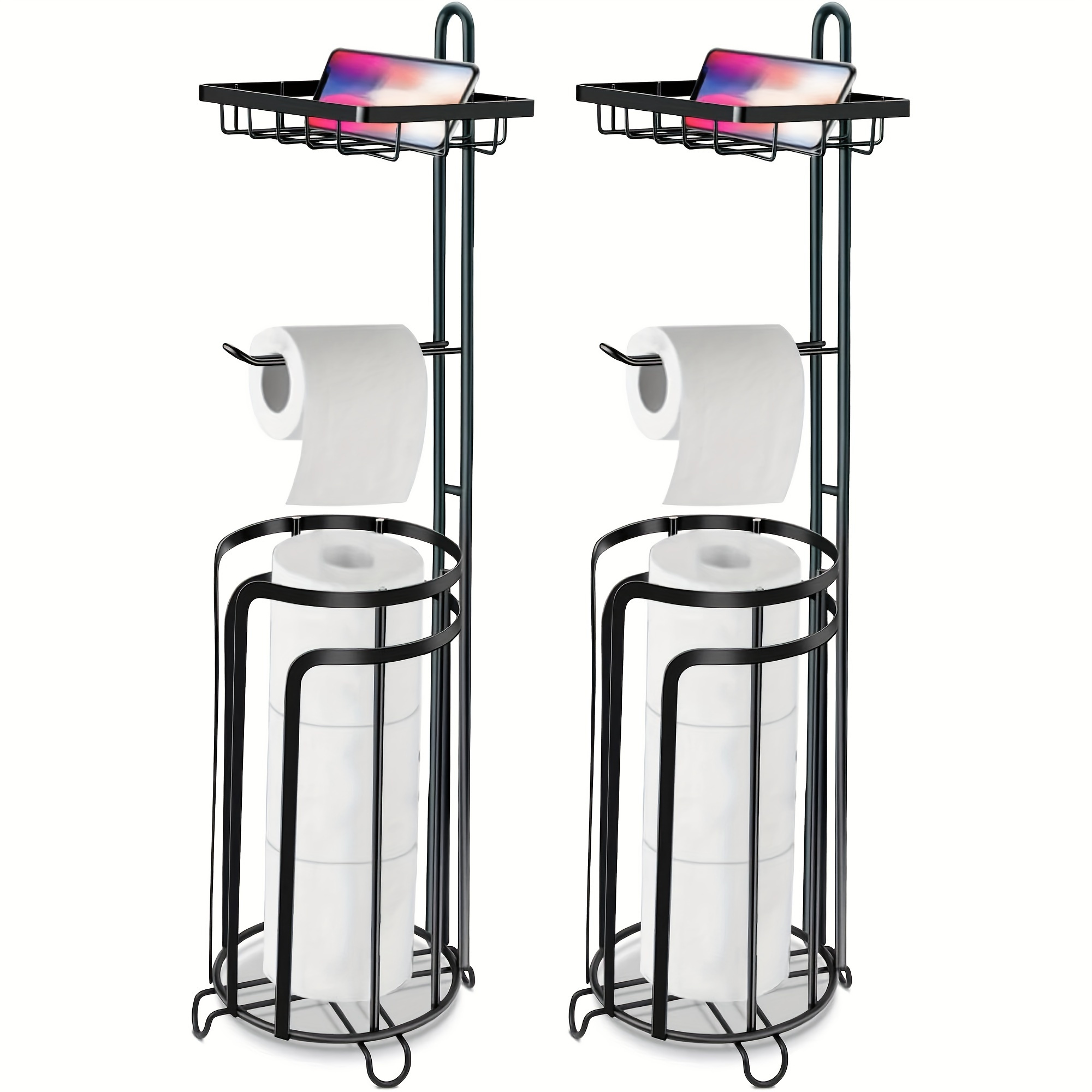 

2 Pack Free Standing Toilet Paper Holder Stand, No Drilling Tissue Roll Holder, Toilet Paper Storage Roll Holder With Shelf For Bathroom