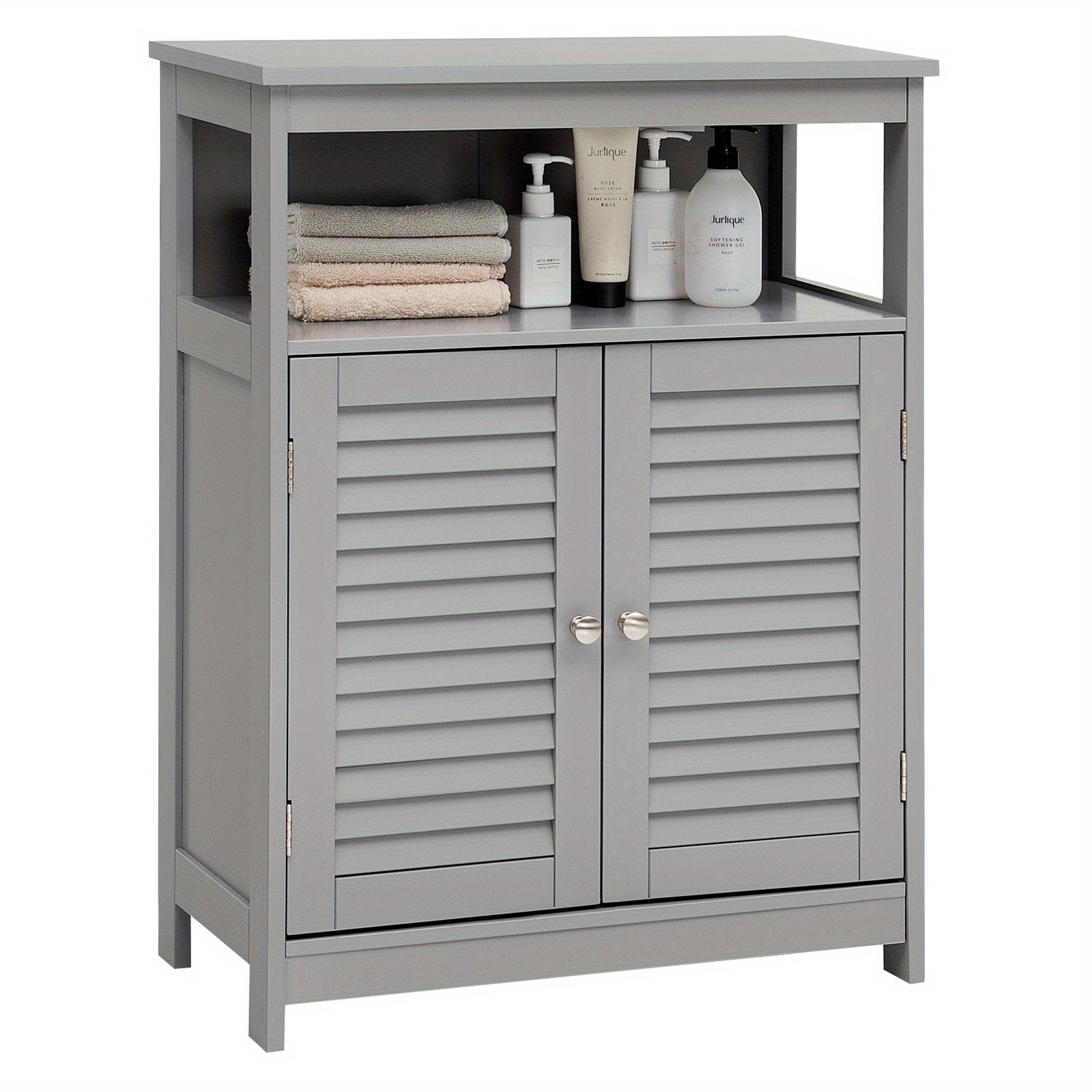 

Safstar Bathroom Storage Cabinet Wood Floor Cabinet W/ Double Door Grey