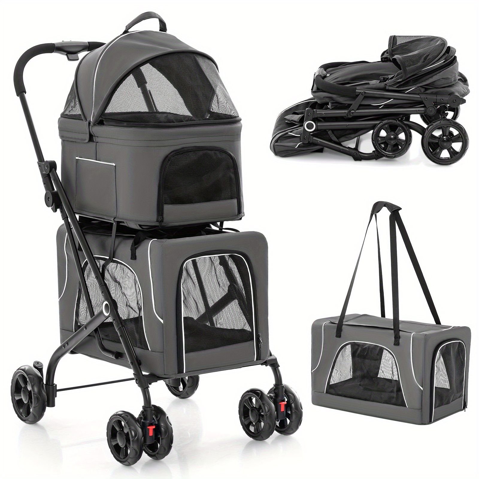 TEMU Safstar Double Pet Stroller For Or Cats W/ 2 Detachable Carriers Safety Belt